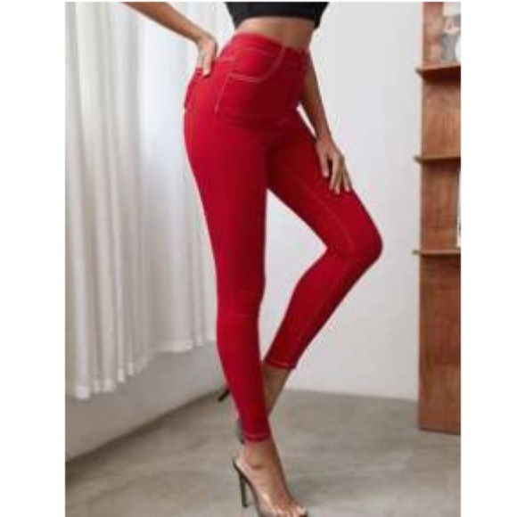 SHEIN Red Skinny Pants with Tapered Fit - Picture 7 of 7